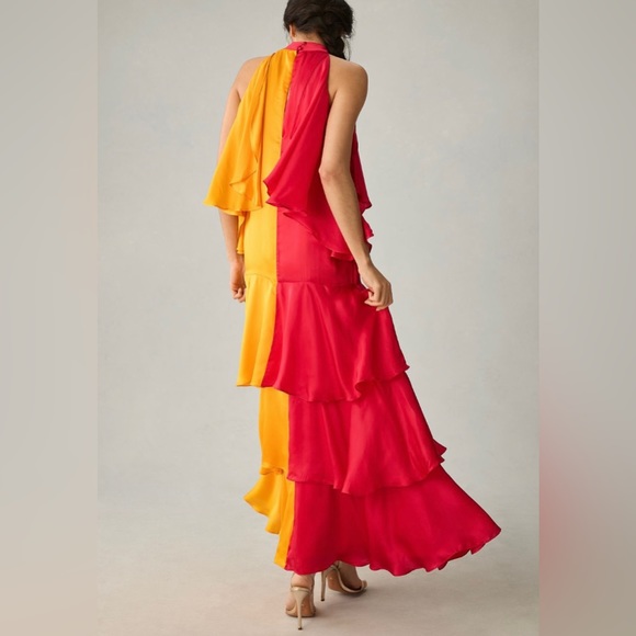 Pinnacle By Shruti Sancheti Mock-Neck Colorblock Ruffle Dress, Size S - Picture 5 of 8